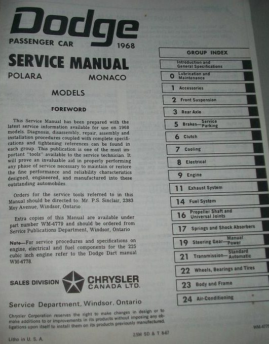 1968 Dodge Service Manual Polara & Monaco - 2