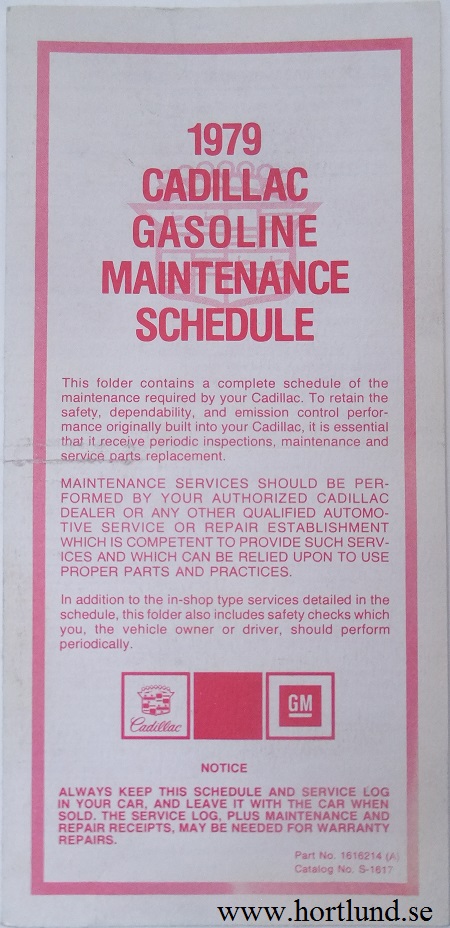 1979 Cadillac Maintenance Schedule