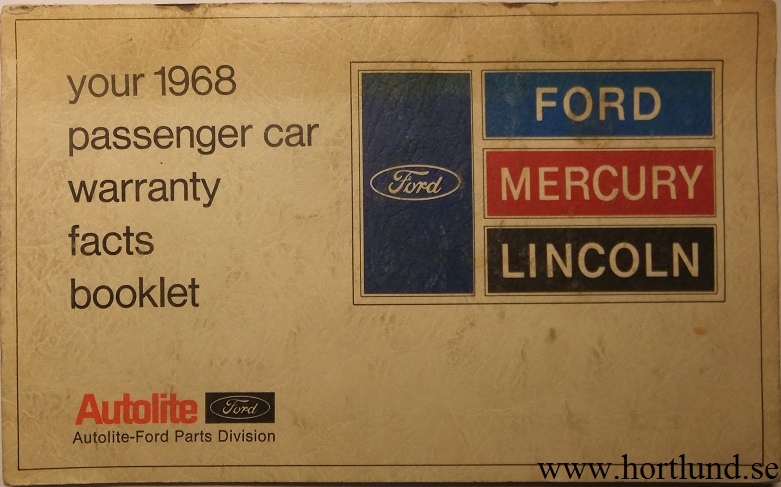 1968 Ford Mercury Lincoln Warranty Facts Booklet