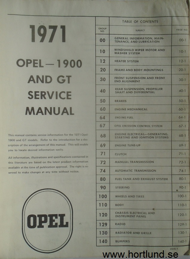 1971 Opel Service Manual - 2