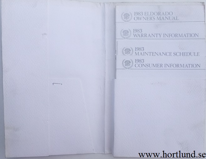 1983 Cadillac Eldorado Owners Manual, Warranty information, Maintenance Schedule, Consumer Information including original envelope - 2