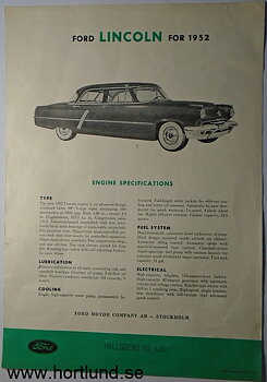 1952 Lincoln broschyr, Svensk