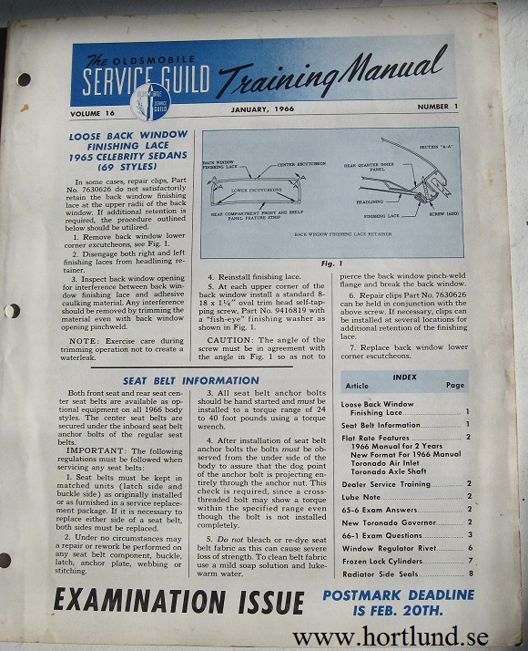 1966 Oldsmobile Service Guild Training Manual January