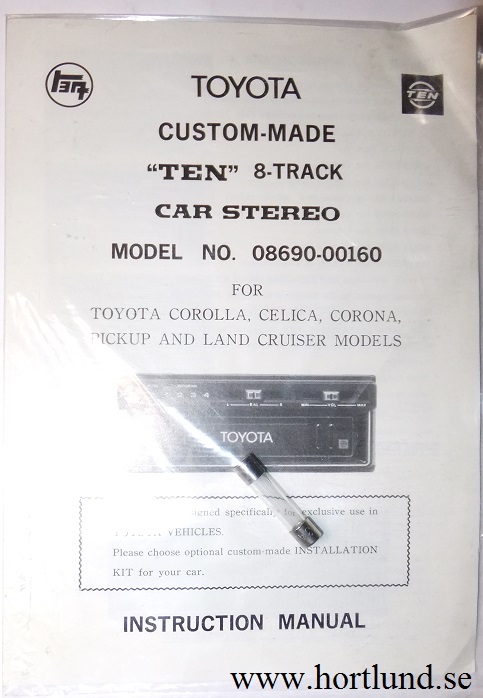 1970-tal Toyota Custom-Made "TEN" 8-Track Car Stereo Instruction Manual