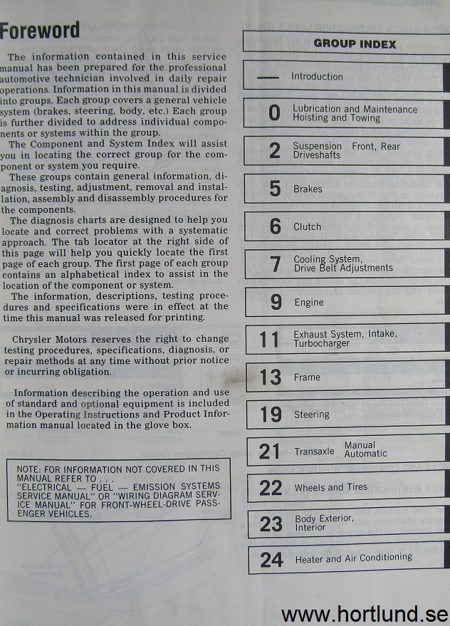 1990 Chrysler Dodge Plymouth Front Wheel Drive Service Manual - 2