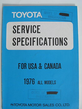 1976 Toyota Service Specifications