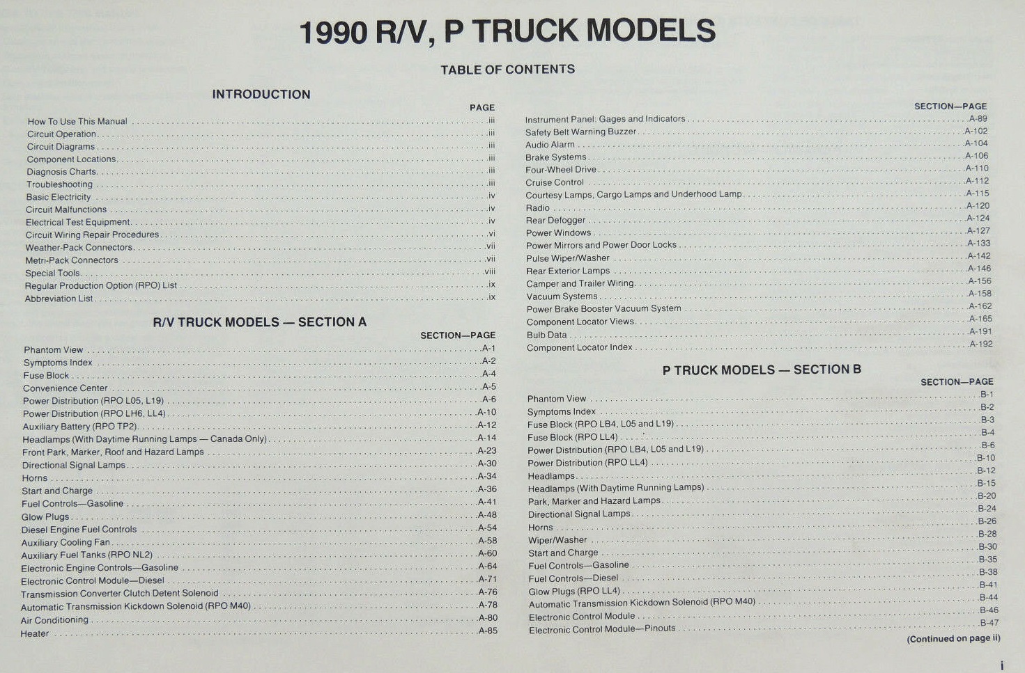 1990 GMC Light Duty Truck R/V, P Models Electrical Diagrams & Diagnosis Manual - 2