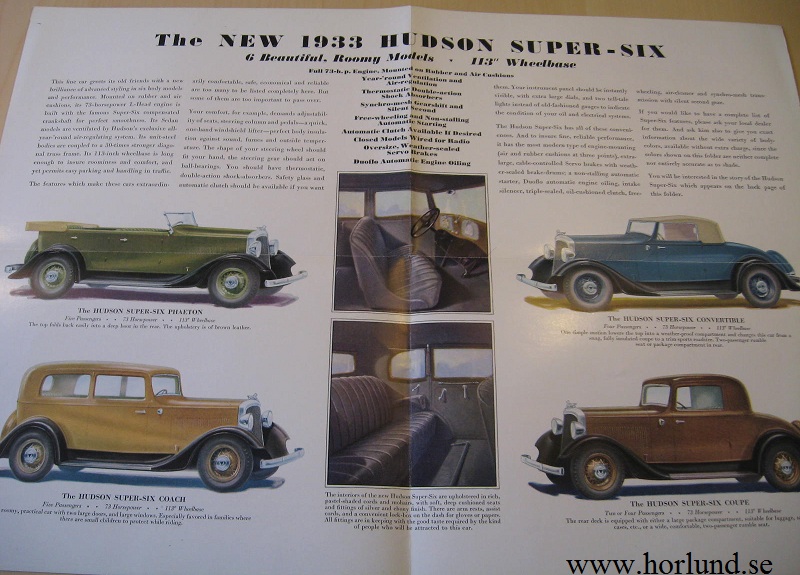 1933 Hudson Super-Six broschyr - 2