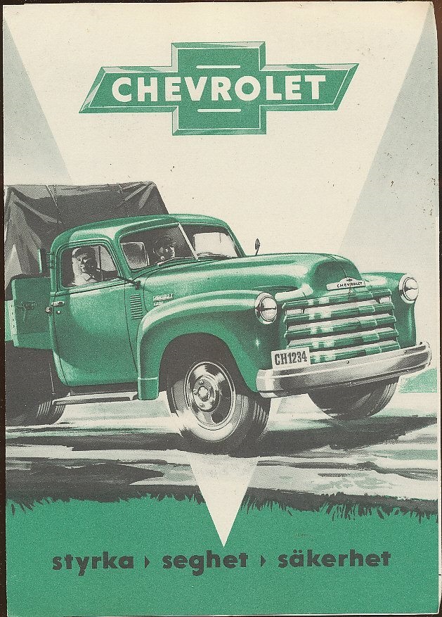 1952 Chevrolet Lastbilar broschyr Svenskt Original