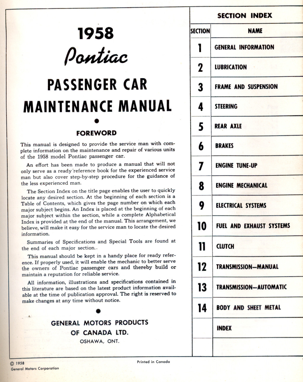 1958 Pontiac Pathfinder Strato-Chief Laurentian and Safari Maintenance Manual - 2