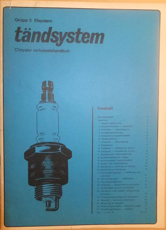 1968 Chrysler Verkstadshandbok tändsystem svensk original