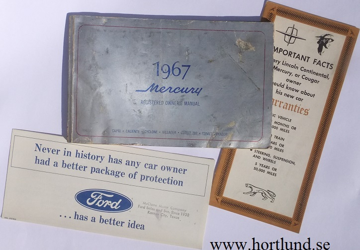 1967 Mercury Capri Caliente Cyclone Villager Comet Owners Manual