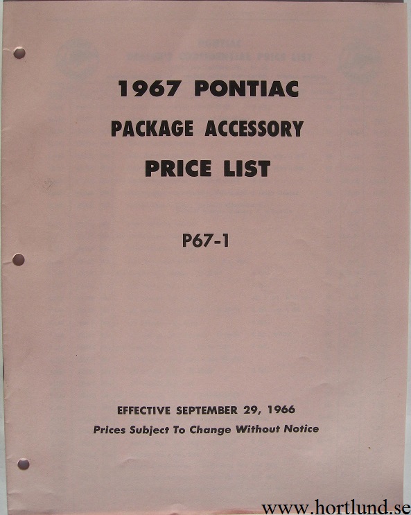 1967 Pontiac Package Accessory Price List