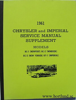 1961 Chrysler och Imperial Service Manual supplement nytryck