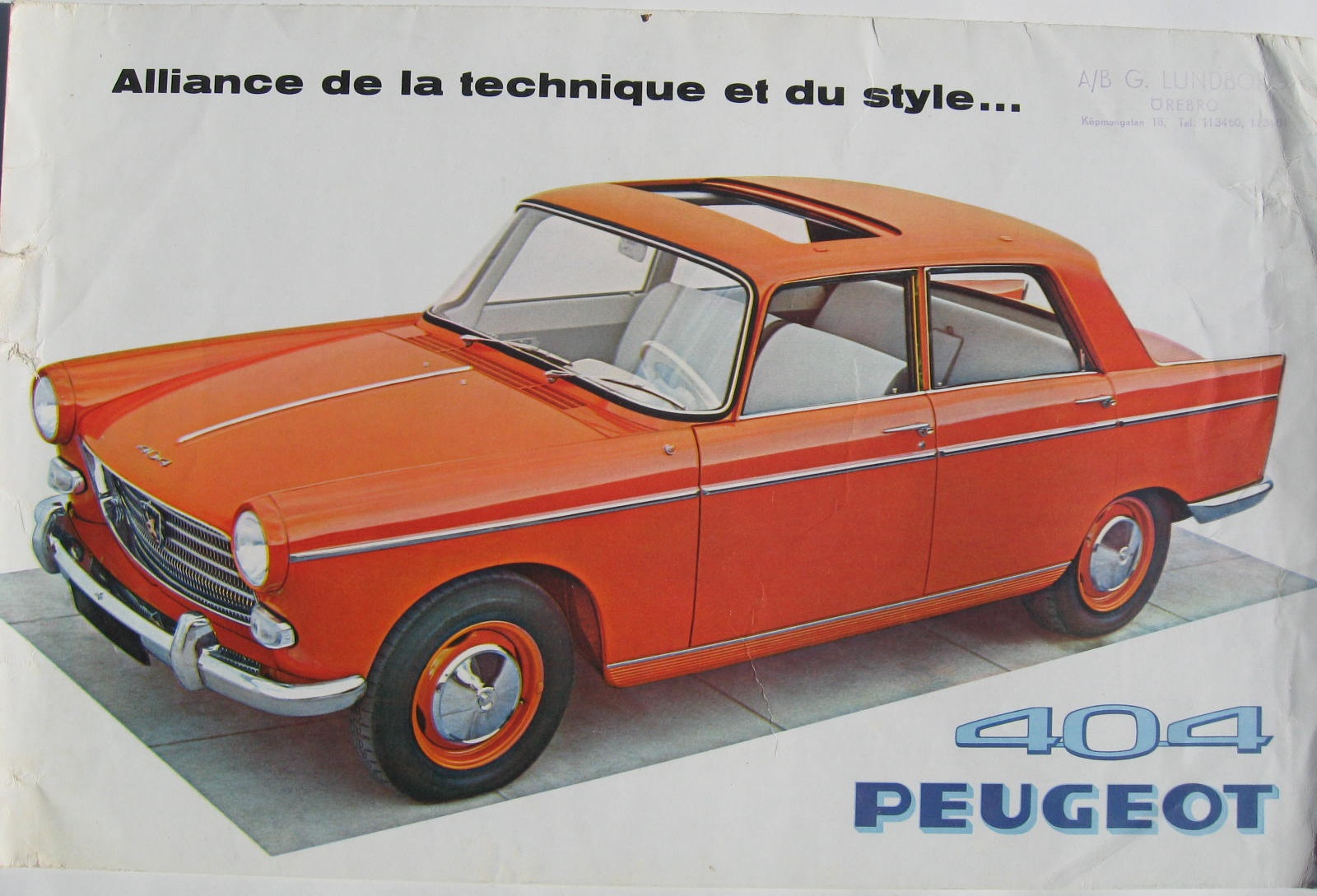 1960 Peugeot 404 broschyr fransk