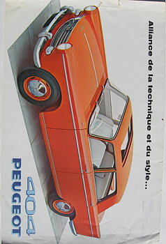1960 Peugeot 404 broschyr fransk