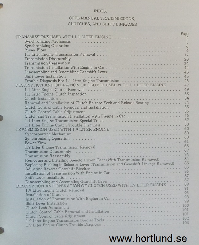 1969 Opel Kadett & GT Manual Transmissions, Clutches, and Shift Linkages Service Manual - 2