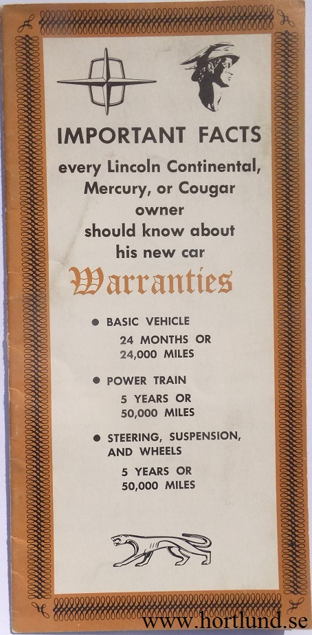 1967 Lincoln Continental och Mercury Warranties