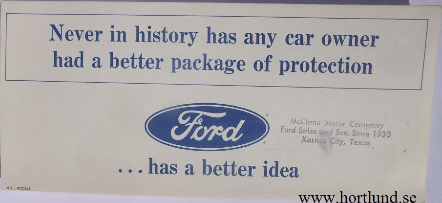 1967 Ford, Mercury och Lincoln Warranty broschyr