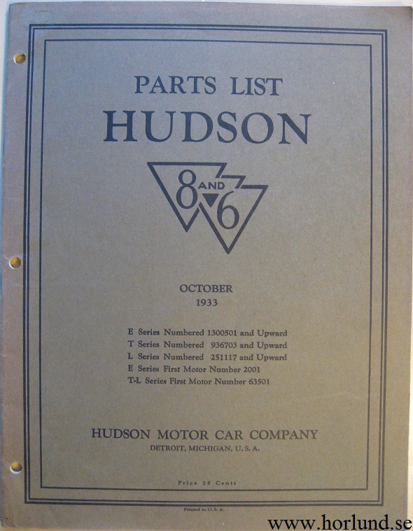 1933 Hudson 8 and 6 Parts List