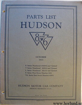 1933 Hudson 8 and 6 Parts List