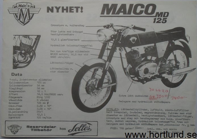 1968 Maico MD 125, Cross 250 & 360 cc broschyr svensk