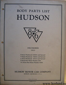 1933 Hudson 8 and 6 Body Parts List