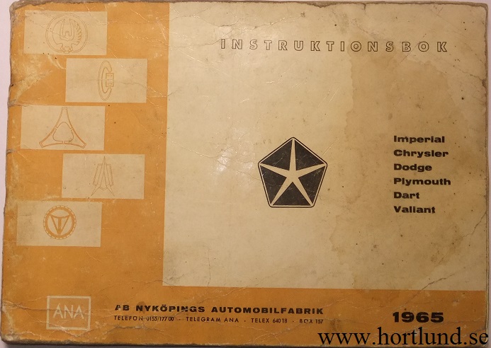 1965 Imperial, Chrysler, Plymouth, Valiant, Dodge och Dart Instruktionsbok svensk