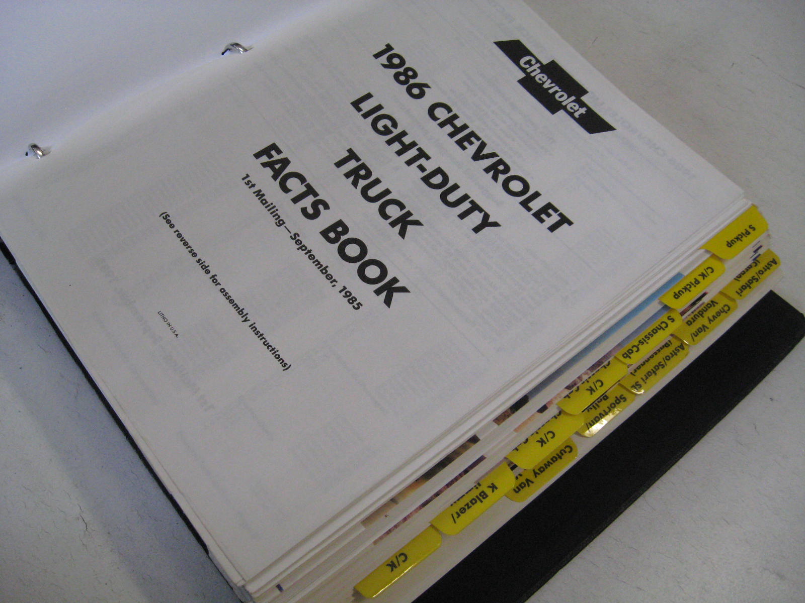 1986 Chevrolet Light Duty Truck Facts Book