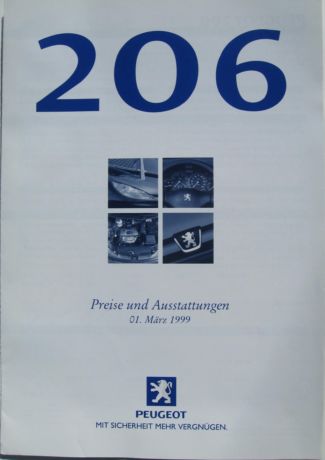 1999 Peugeot 206 broschyr PRISLISTA