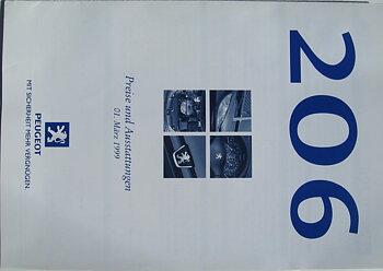 1999 Peugeot 206 broschyr PRISLISTA
