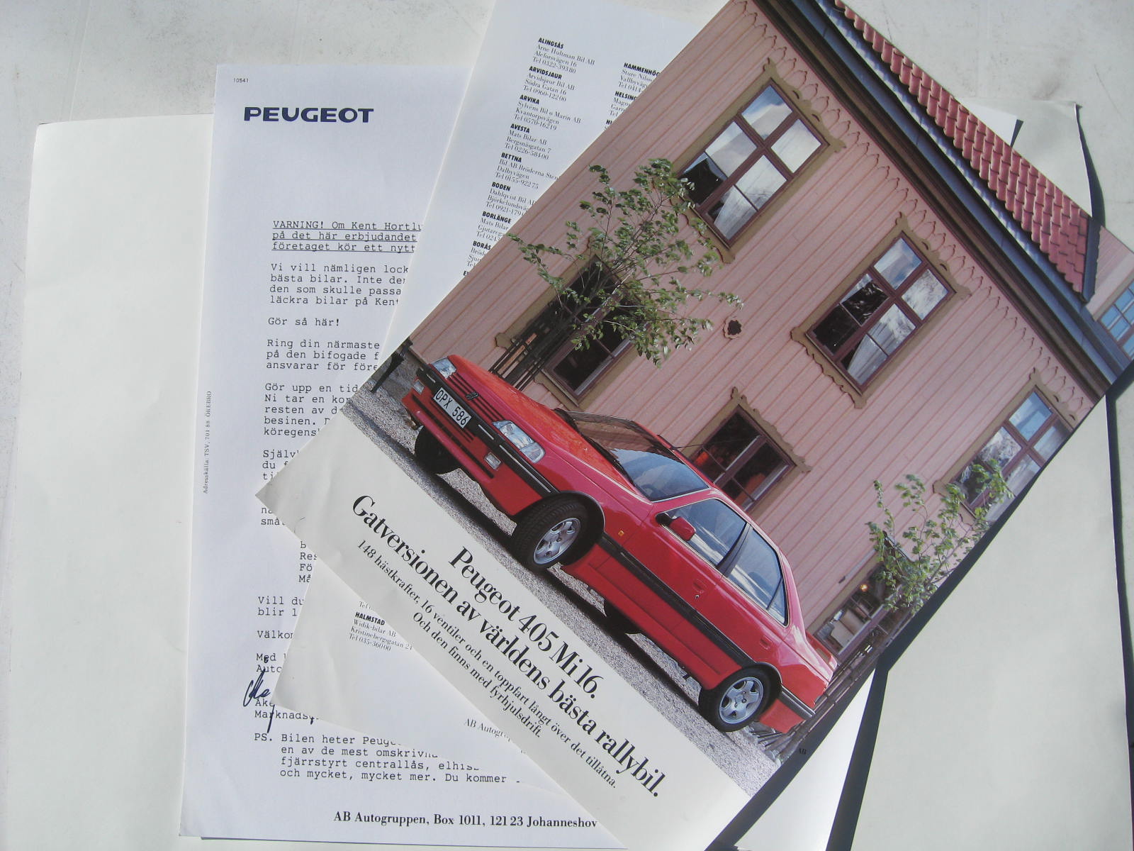 1990 Peugeot 405 Mi 16 broschyr