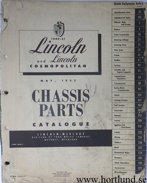 1949-1951 Lincoln Chassis Parts Catalogue