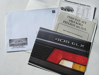 1991 Peugeot 405 GLX broschyr