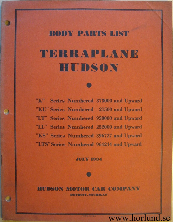 1934 Hudson and Terraplane Body Parts List