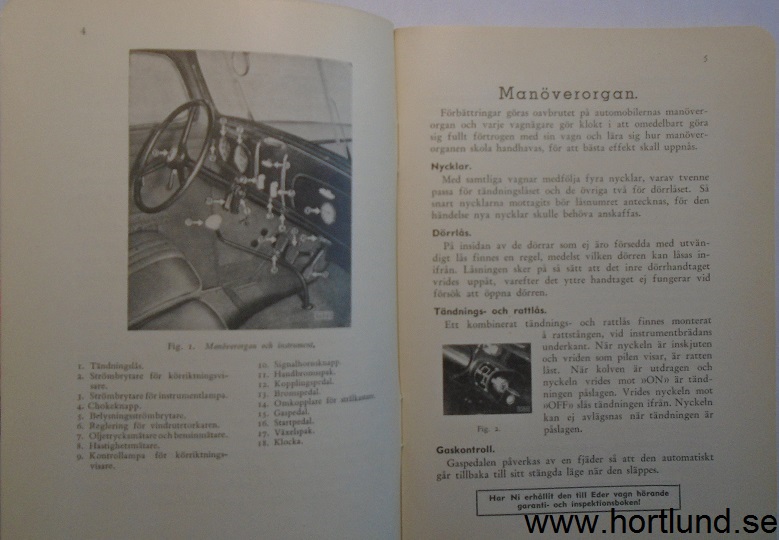 1937 Opel Super Sex instruktionsbok svensk - 2