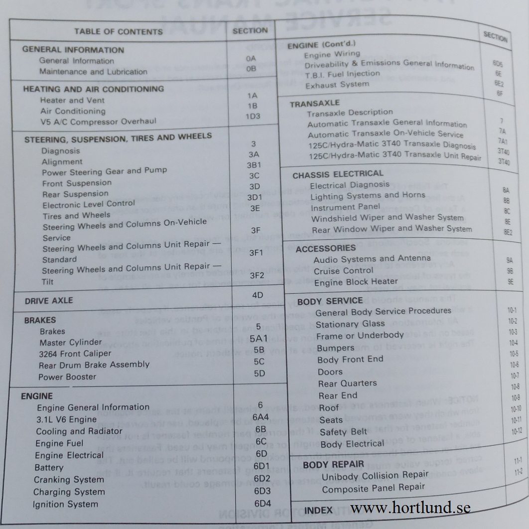 1991 Pontiac Trans Sport Service Manual - 2