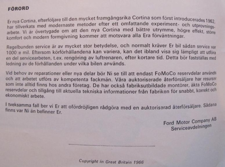 1967 Ford Cortina instruktiondbok - 2
