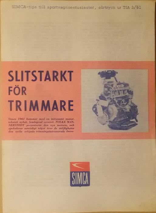 1961 Simca särtryck TfA 3/61 svensk