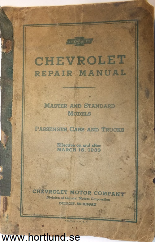1933 Chevrolet Repair Manual Master And Standard Models Passanger Cars And Trucks original