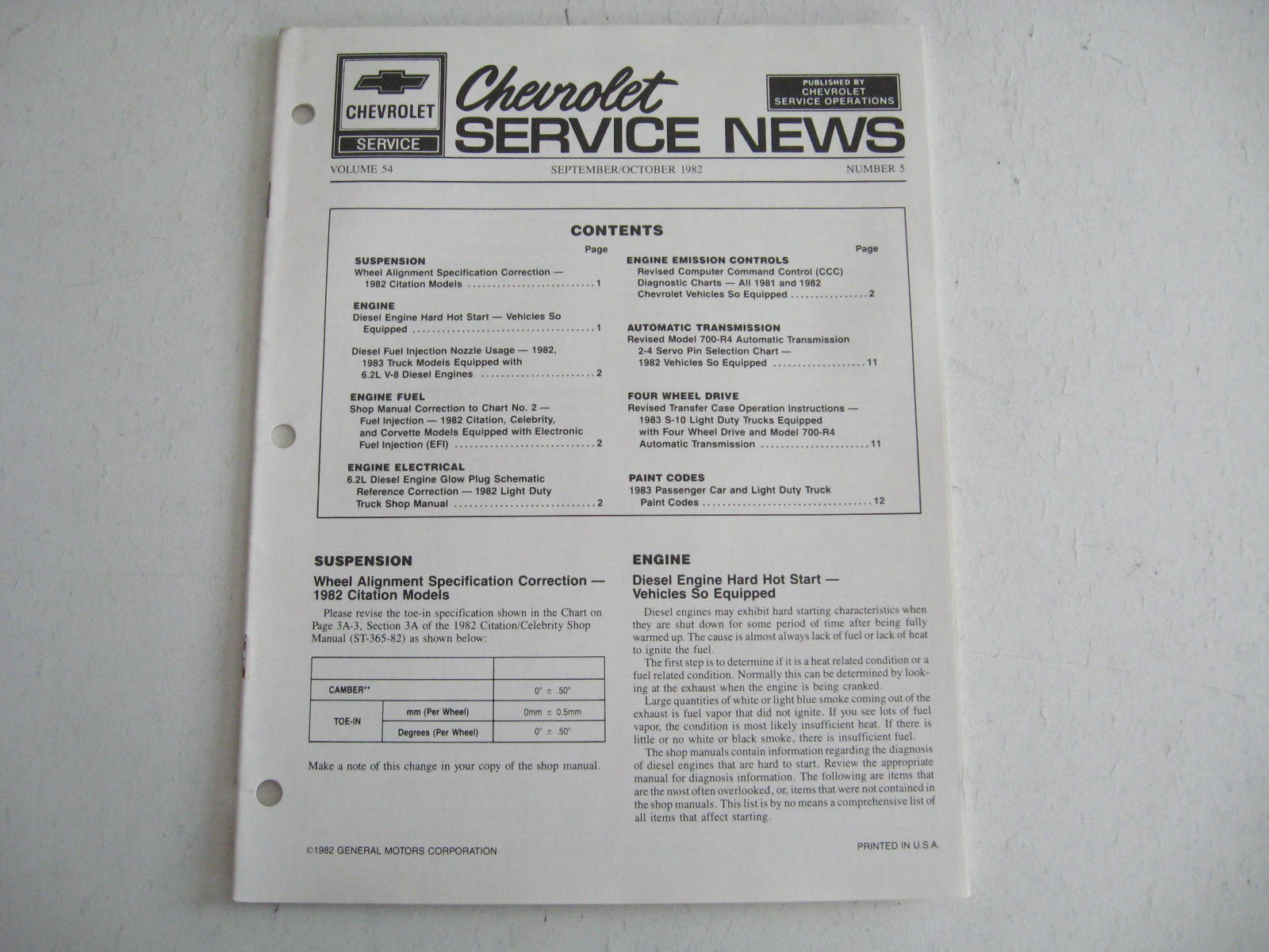1982 Chevrolet Service News Number 5