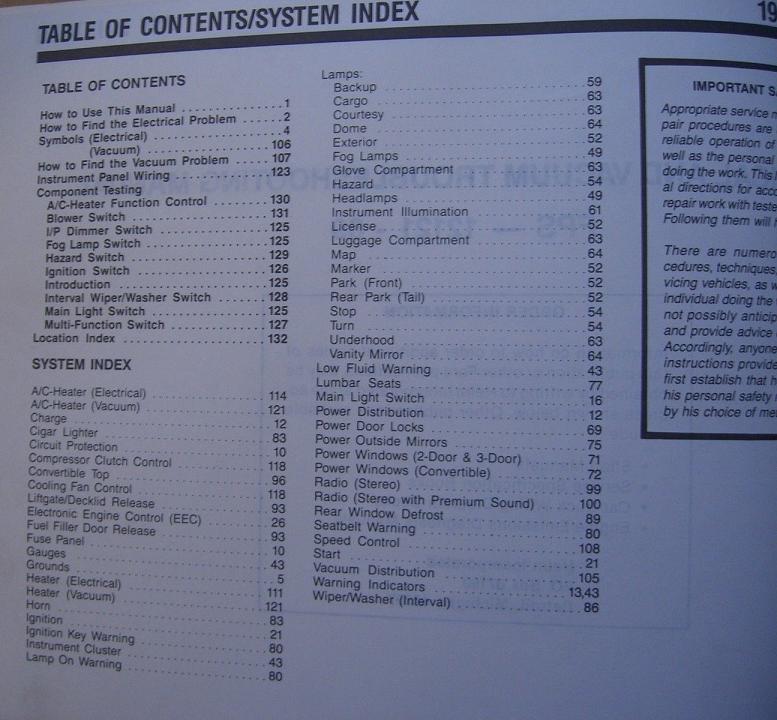1989 Ford Mustang Electrical & Vacuum Trouble-Shooting  Manual - 2