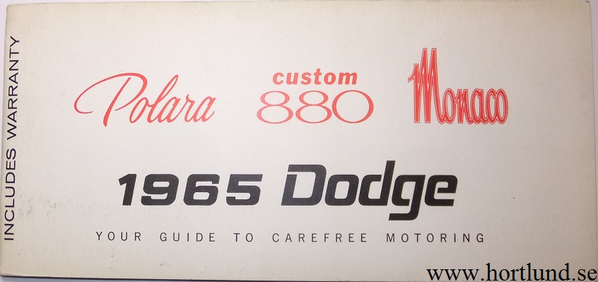 1965 Dodge Polara Custom 880 Monaco Operating Instructions