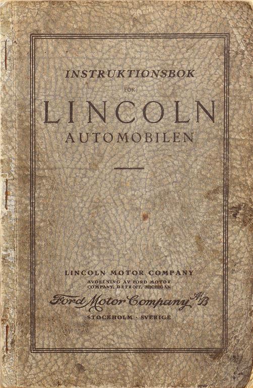 1926 Lincoln Instruktionsbok svensk