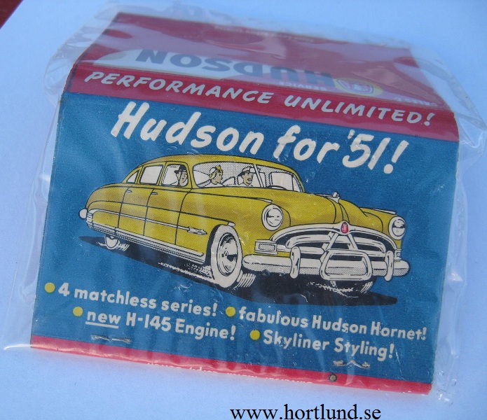 1951 Hudson Hornet tändstickor reklam