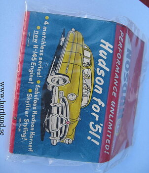 1951 Hudson Hornet tändstickor reklam