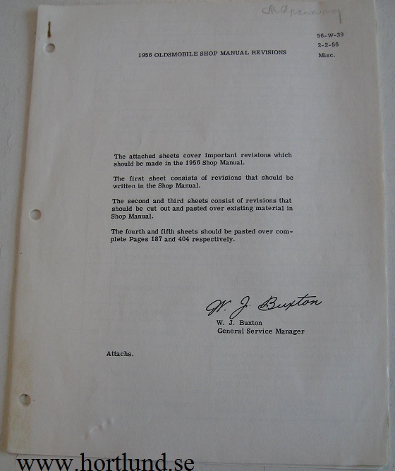 1956 Oldsmobile Shop Manual ändringar