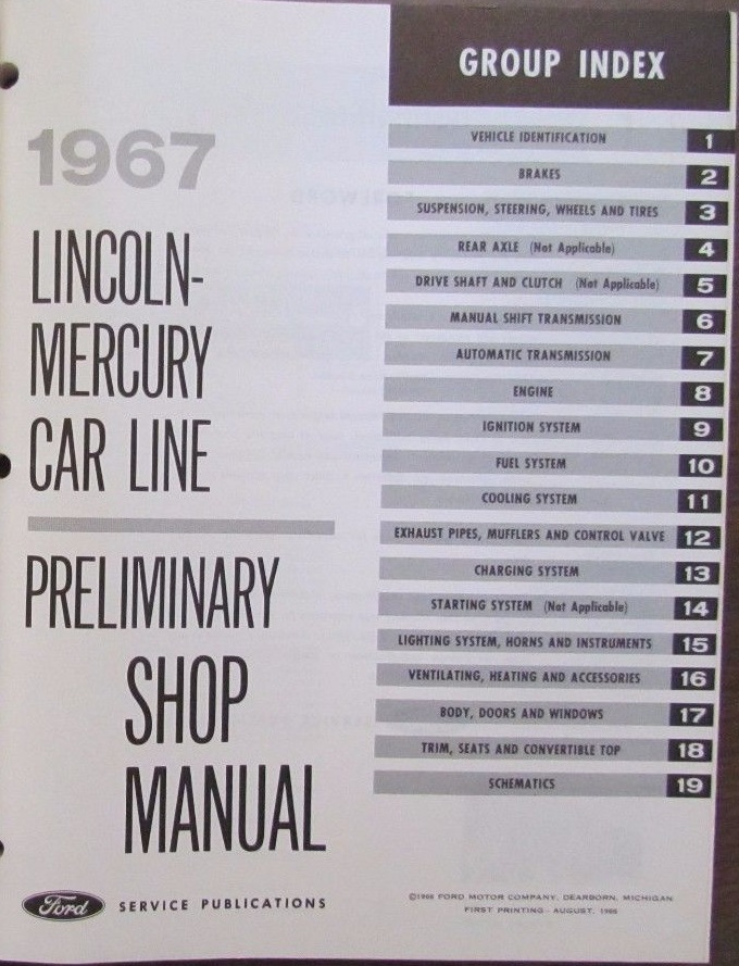 1967 Lincoln-Mercury Preliminary Shop Manual - 2