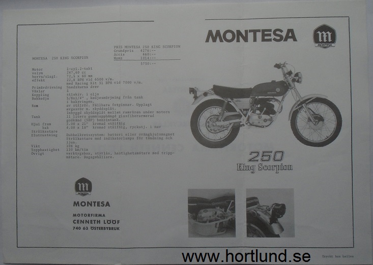 1972 Montesa 250 King Scorpion broschyr svensk
