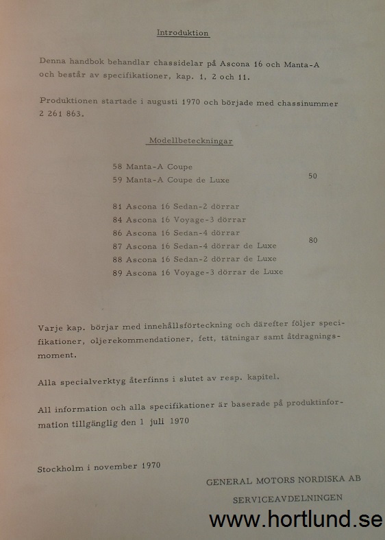 1971 Opel Manta & Ascona 16 Servicehandbok Tekniska data-Kaross-Ram-Plåtdetaljer på chassi - 2